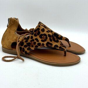 Tilocow Animal Print Sandals Brown Leopard Print Suede Thongs Zip Womens Size 10